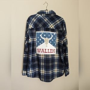 Morgan Wallen Country Music Band Custom Flannel Fleece Button Down Shirt Sz L